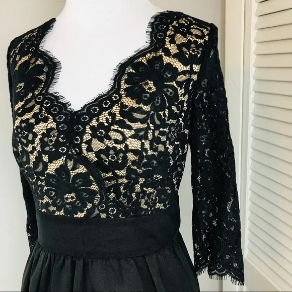 Eliza J Black nCream eyelash lace cocktail dress. - Picture 3 of 12